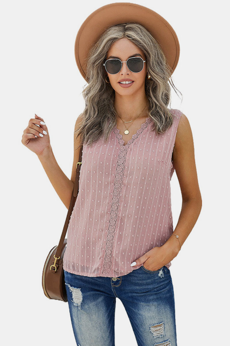 Lace V Neck Sleeveless Top Blush S