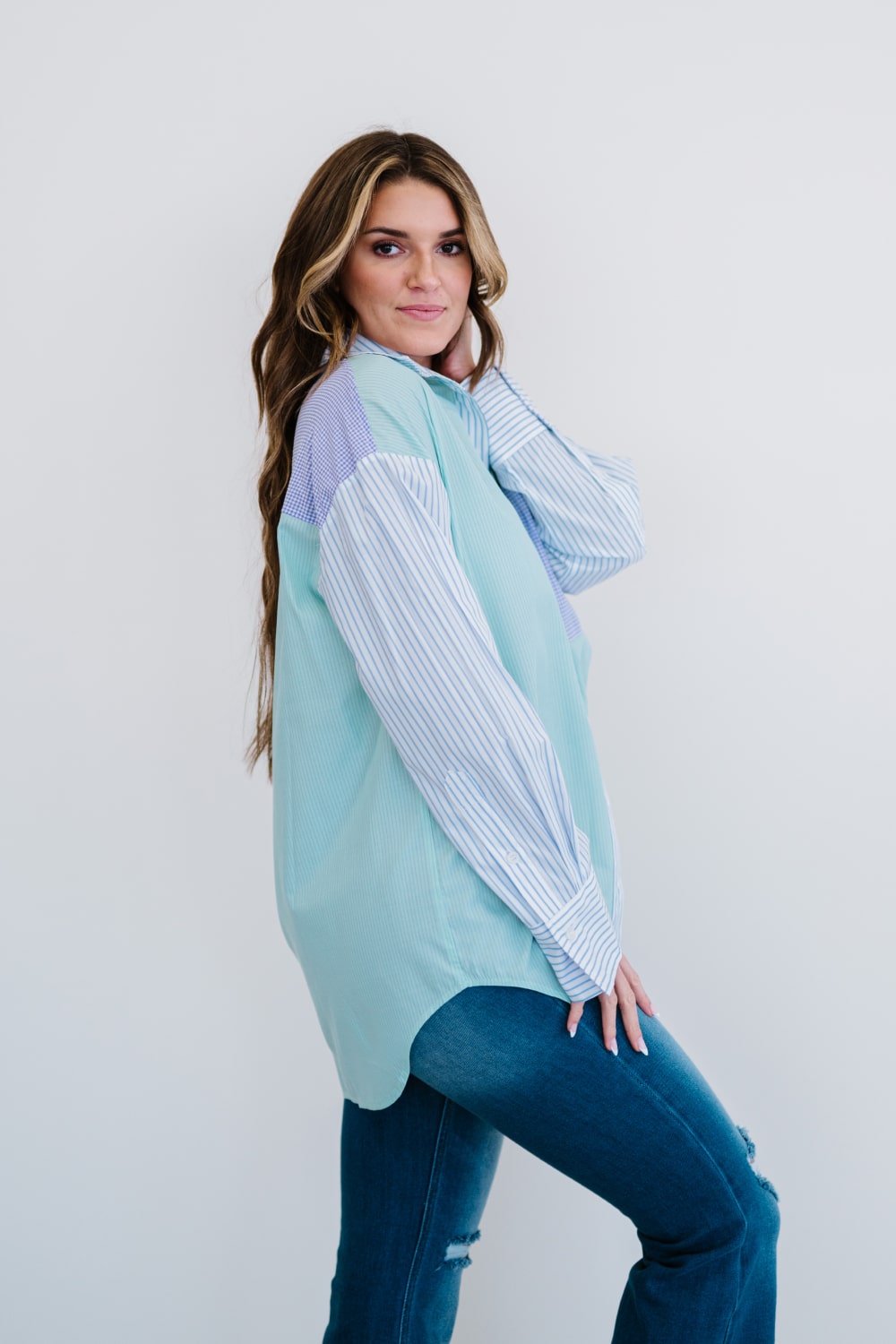Embrace The Changes Mixed Print Button Down Shirt