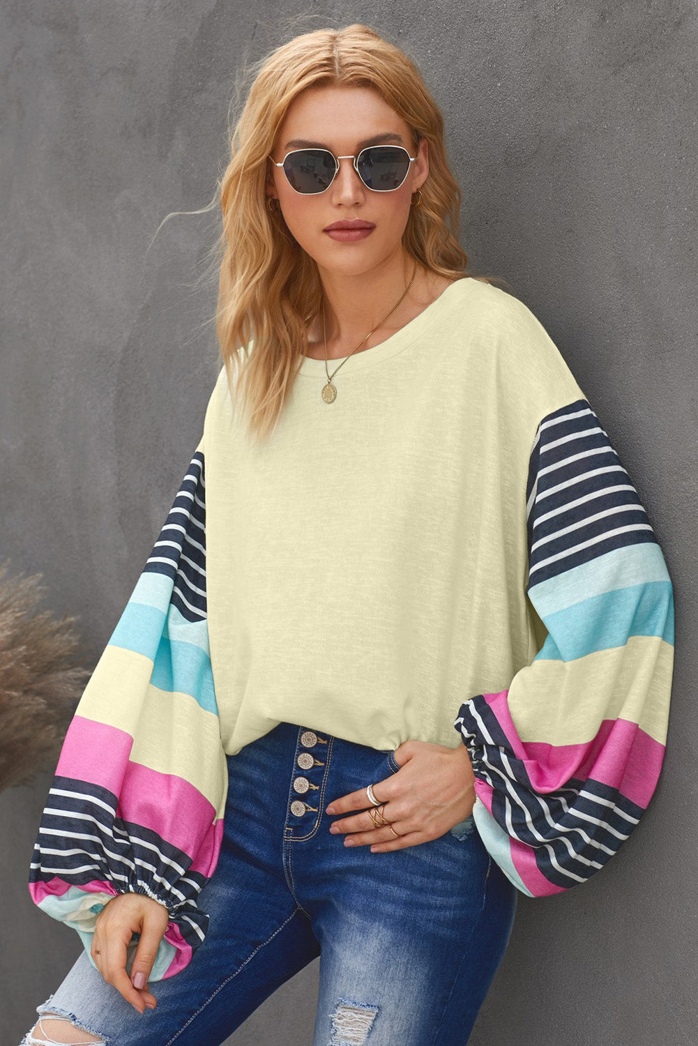 Bring the Fun Color Block Striped Sleeve Top
