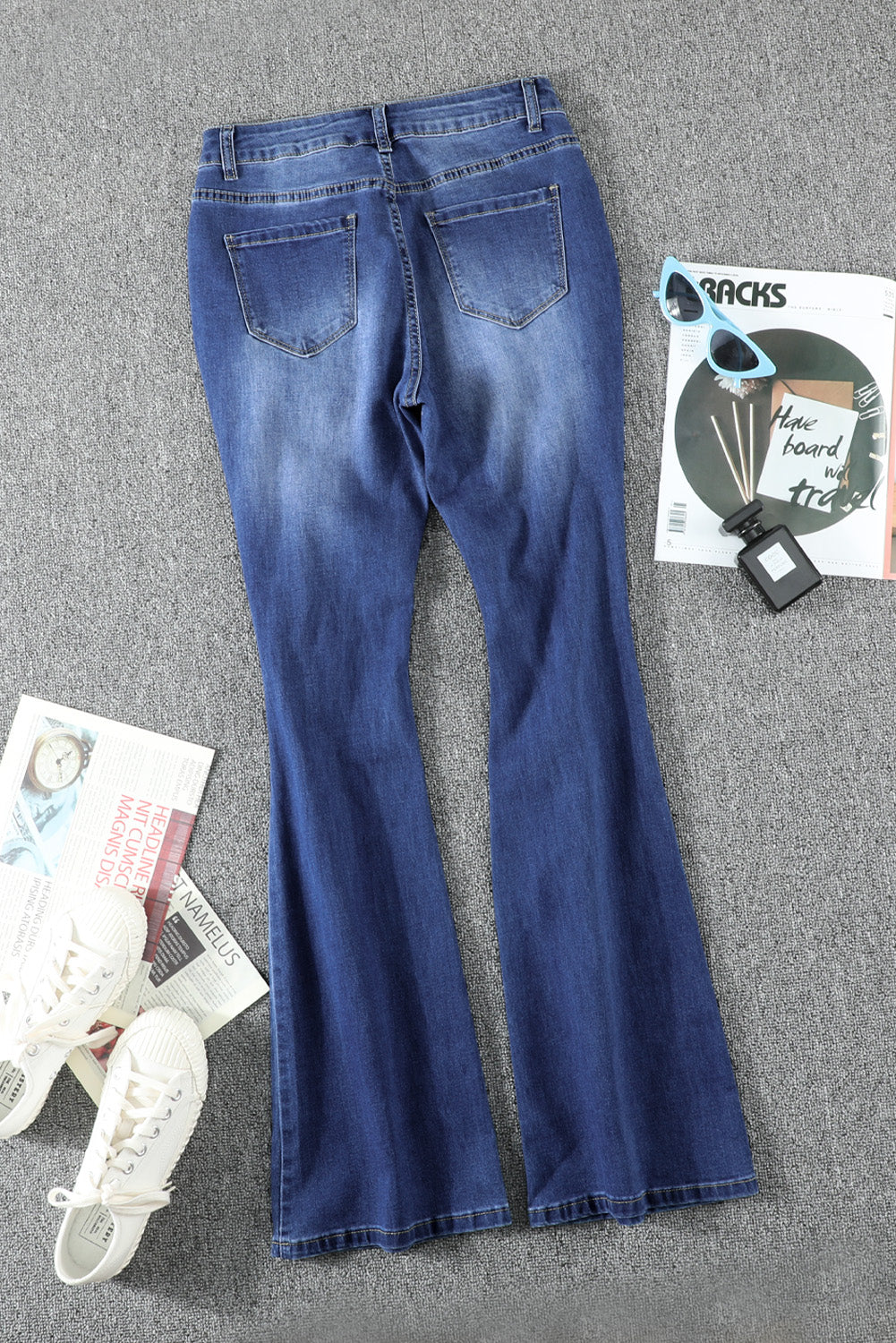 Mid-Rise Distressed Flare Jeans