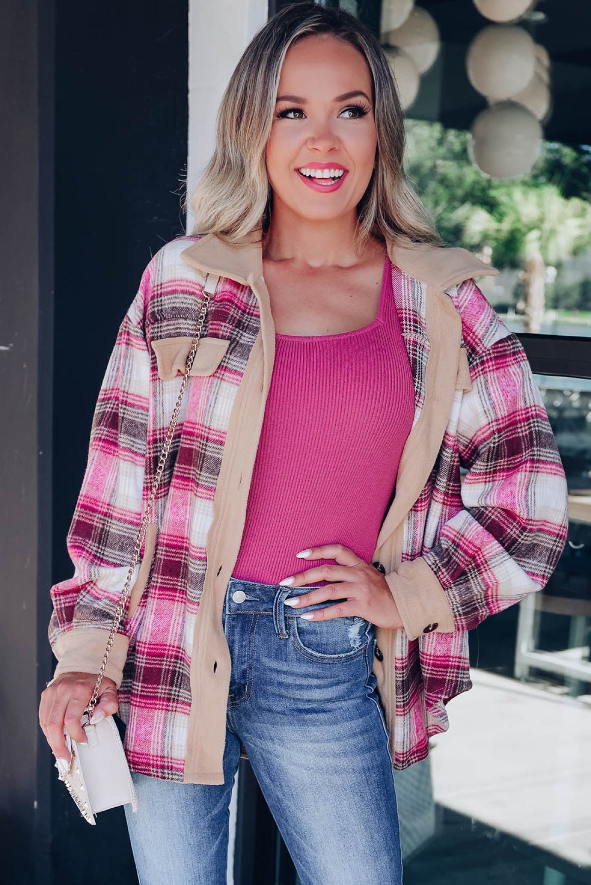 The Juliet Plaid Shacket Rose S