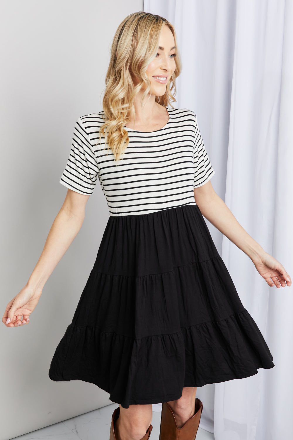 Free Bird Two-Tone Short Sleeve Dress Black S