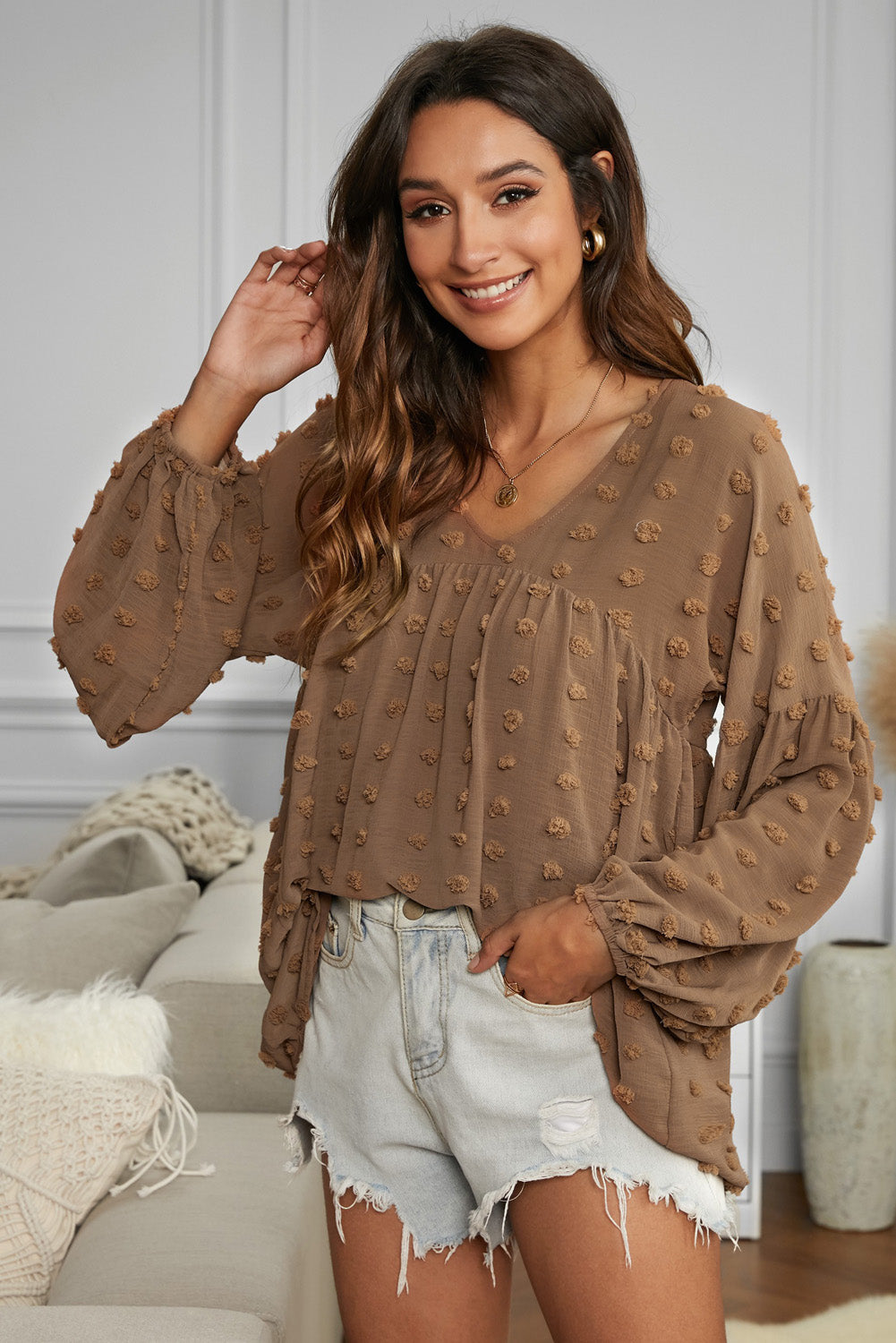 Swiss Dot Dropped Shoulder Blouse