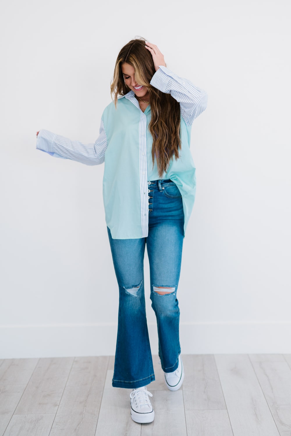 Embrace The Changes Mixed Print Button Down Shirt