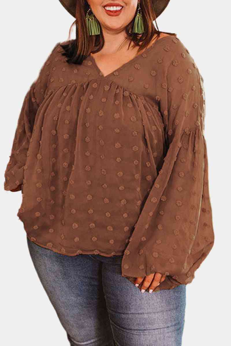Swiss Dot Babydoll Blouse Mocha 1X