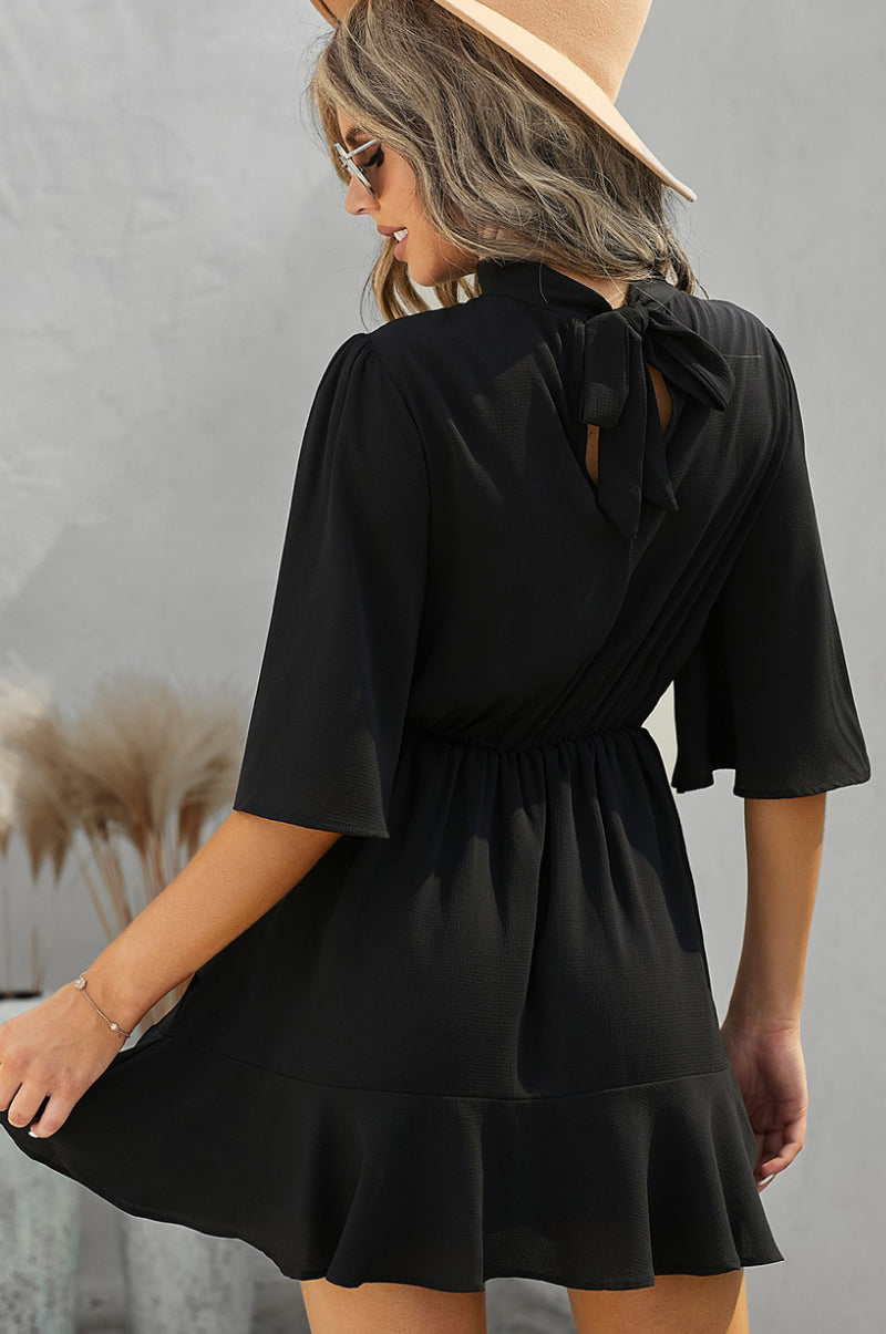 Ruffle Hem Keyhole Dress