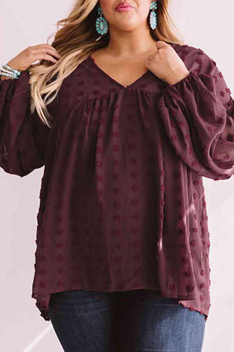 Swiss Dot Babydoll Blouse Wine 1X