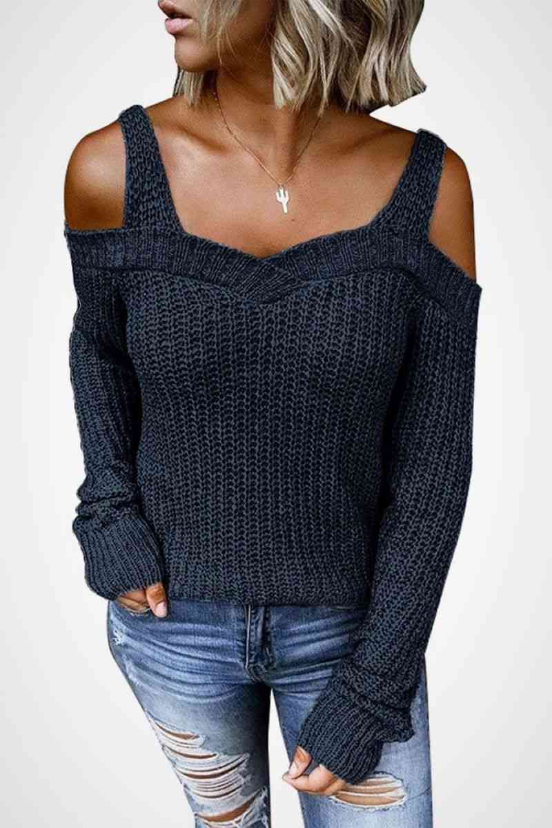 Cold Shoulder Knit Sweater Navy S
