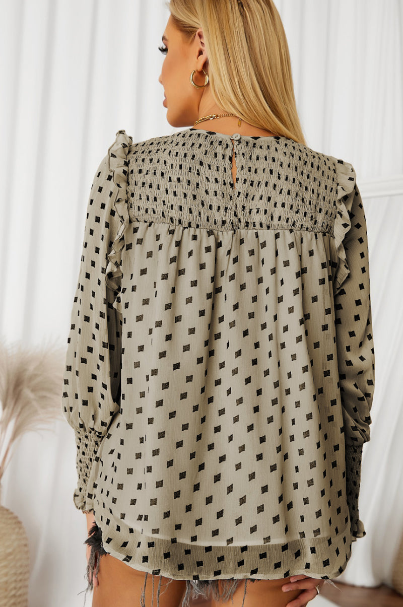 Ruffle Some Feathers Smocked Ruffle Trim Blouse