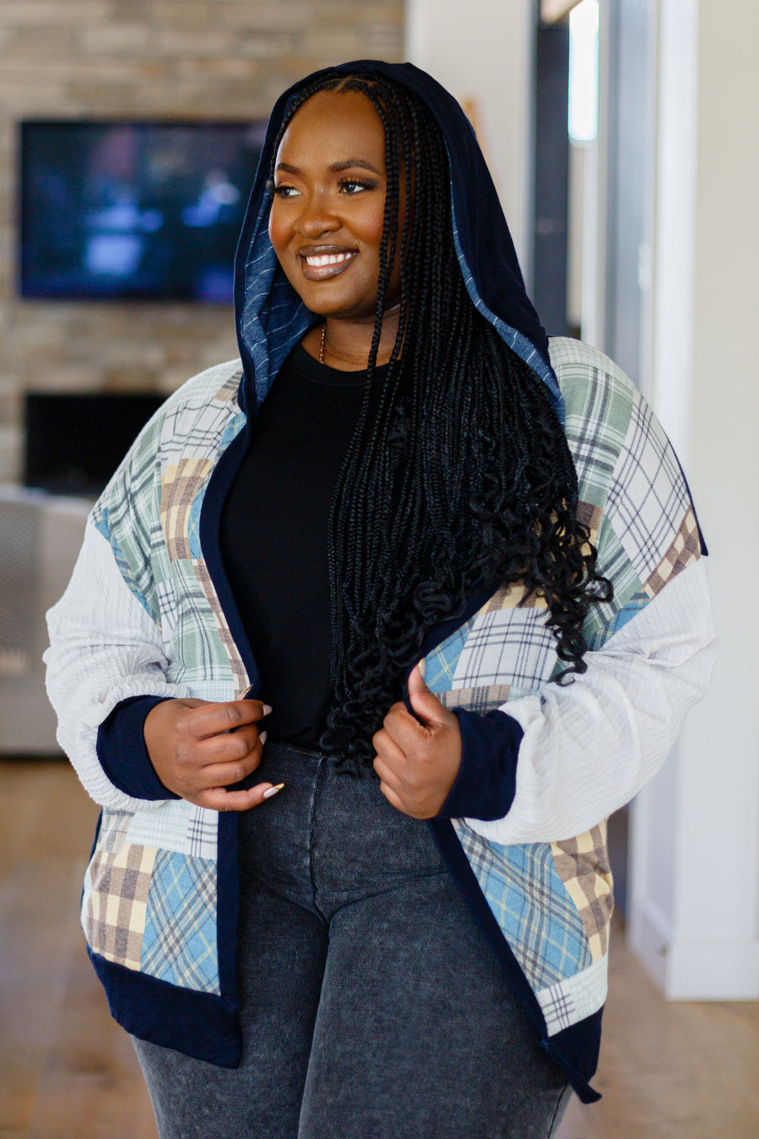 Making Plans Plaid Colorblock Hoodie 1XL Multi Plaid