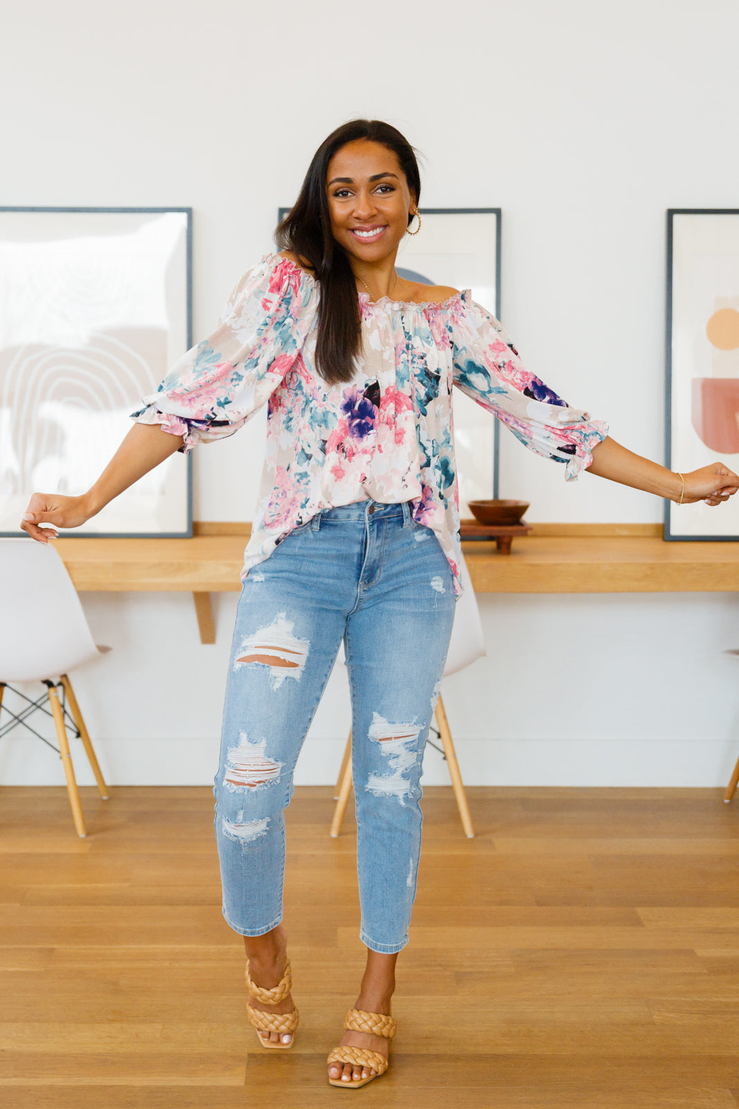 Pastel Fields Ruffle Floral Blouse