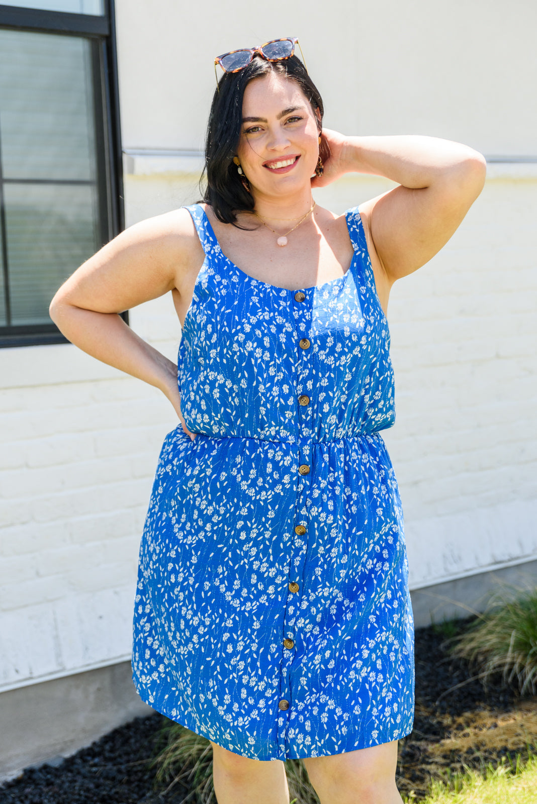 Easy Breezy Floral Sleeveless Mini Dress Blue 1XL