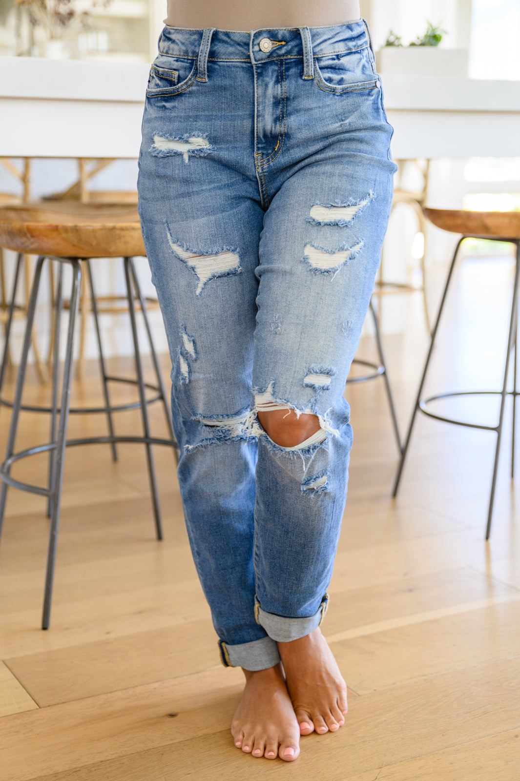 Judy Blue Flaunt It High Waisted Destroyed Boyfriend Jeans Medium Wash 0/24