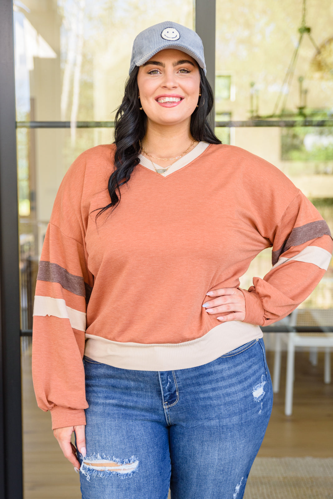 Give Me the Play Retro V-Neck Sweatshirt Rust 1XL