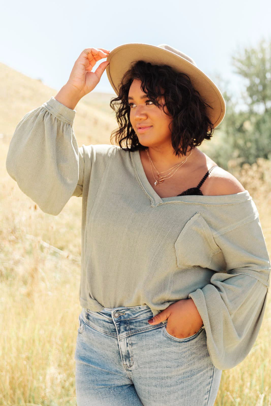 Bellissimo Draped V-Neck Sweater in Olive 2XL Olive