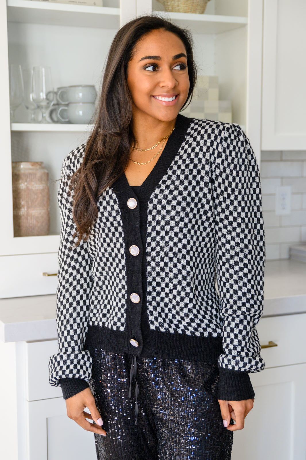 Big City Tempo Checkered Cardigan