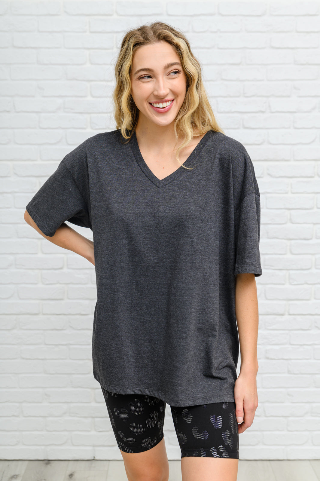 Boxy V Neck Boyfriend Tee In Charcoal Charcoal XS