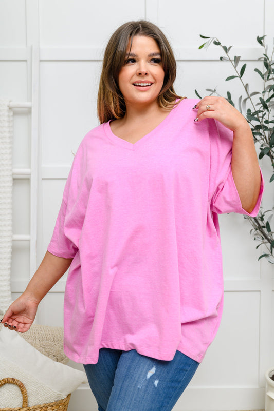 Boxy V Neck Boyfriend Tee In Pink Pink 1XL