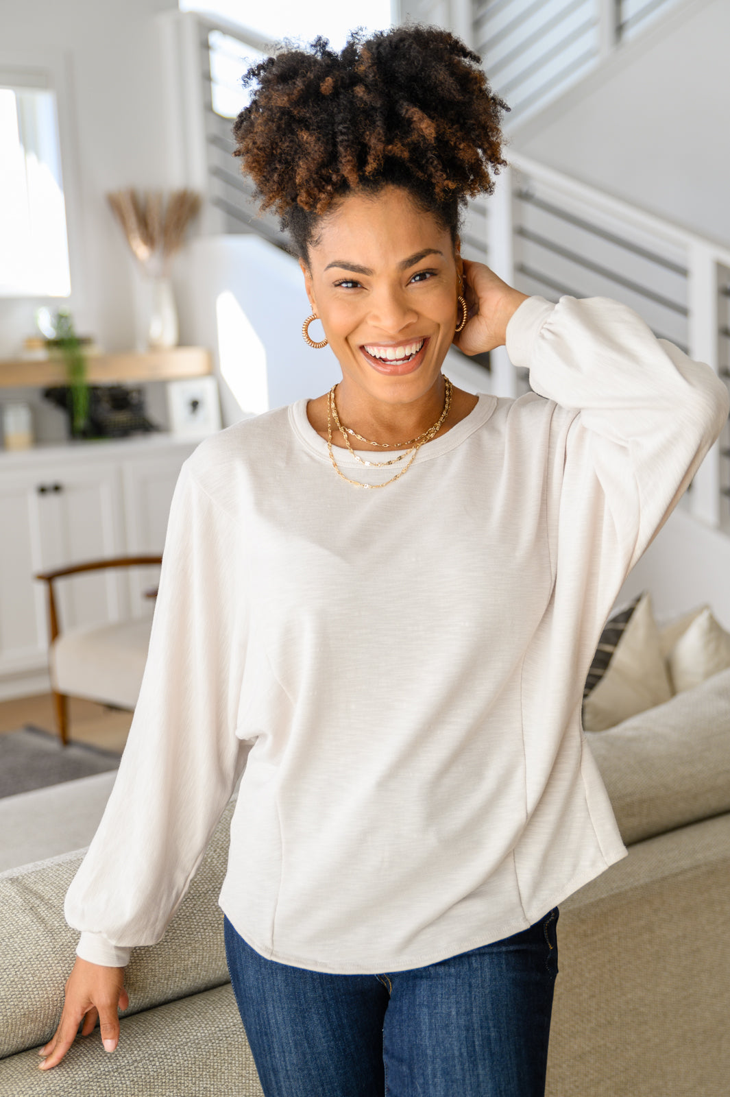 Got Your Back Long Sleeve Open Back Top In Ivory Ivory S