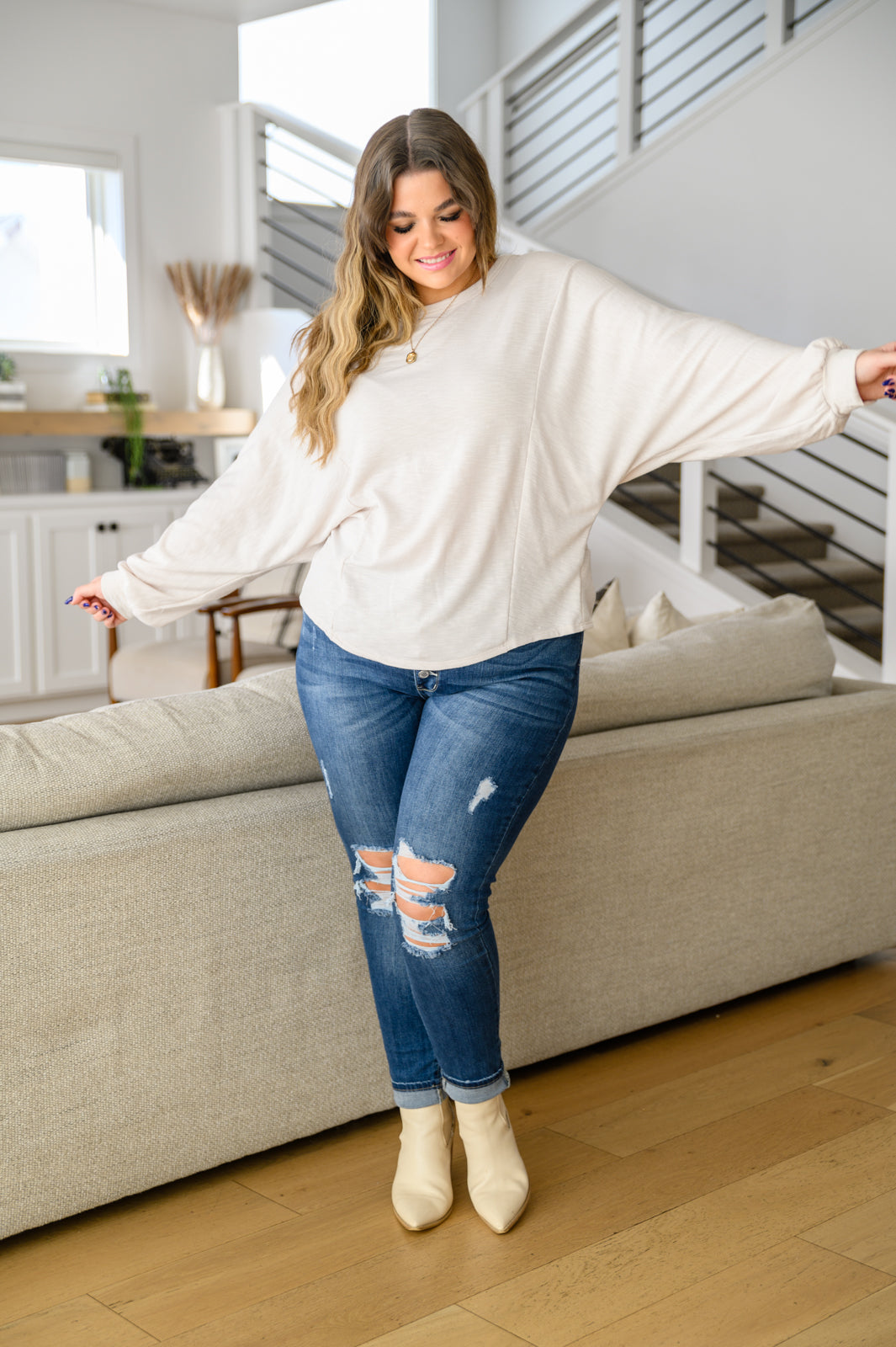 Got Your Back Long Sleeve Open Back Top In Ivory