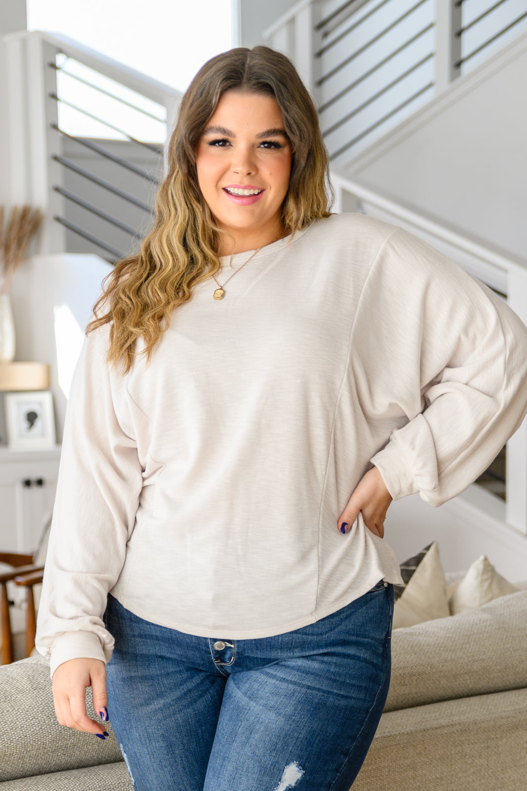 Got Your Back Long Sleeve Open Back Top In Ivory Ivory 1XL