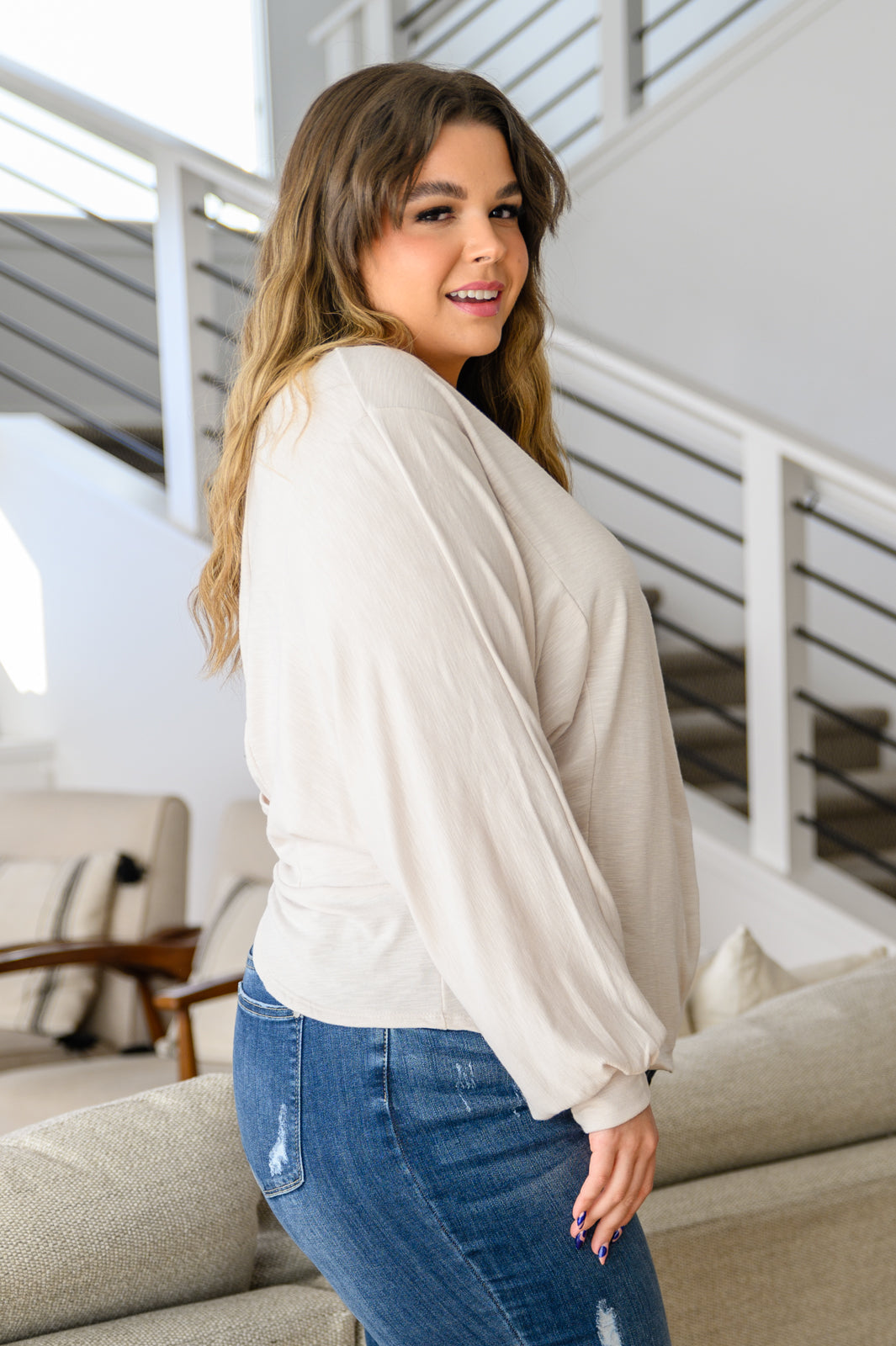 Got Your Back Long Sleeve Open Back Top In Ivory