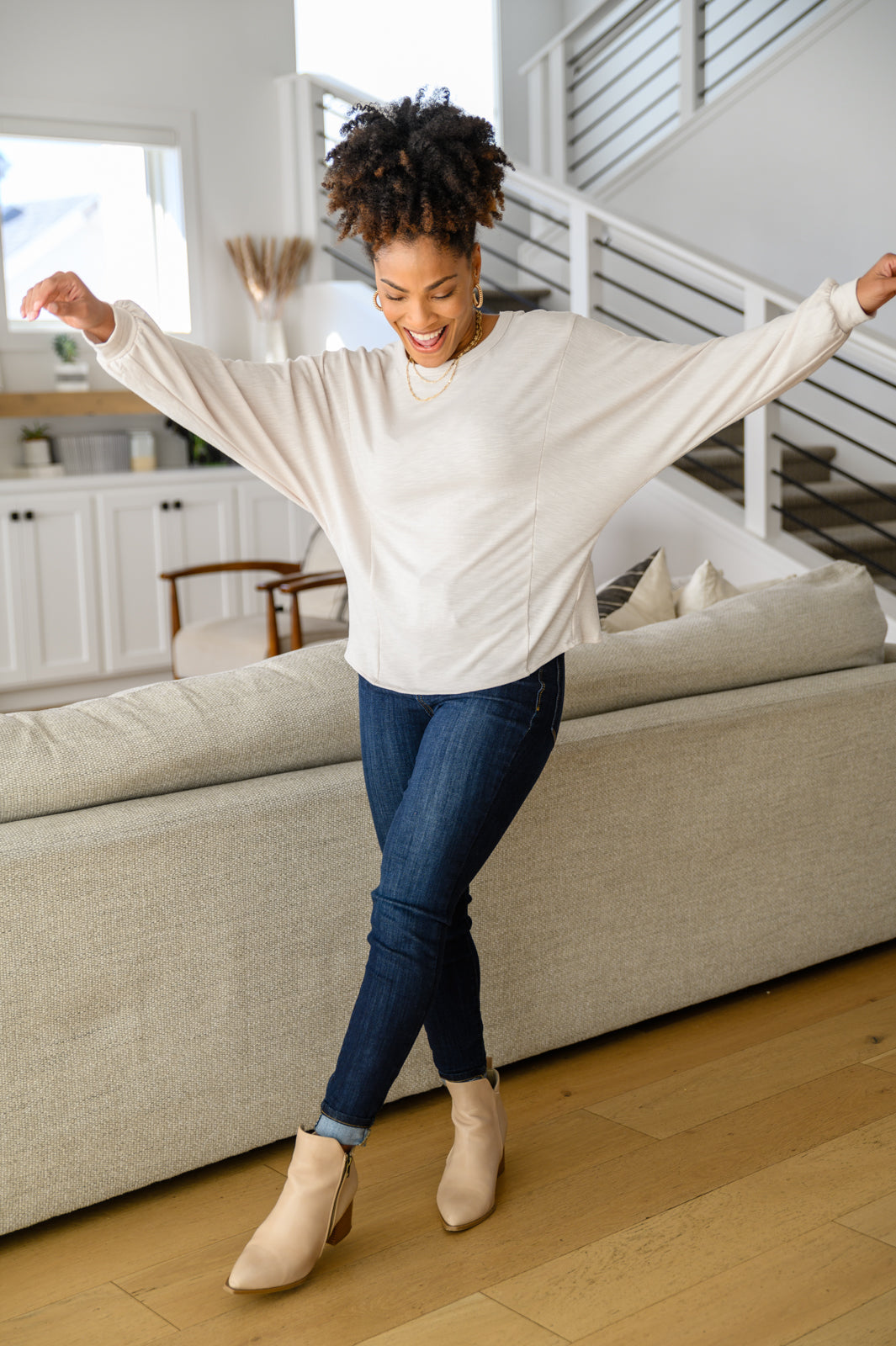 Got Your Back Long Sleeve Open Back Top In Ivory