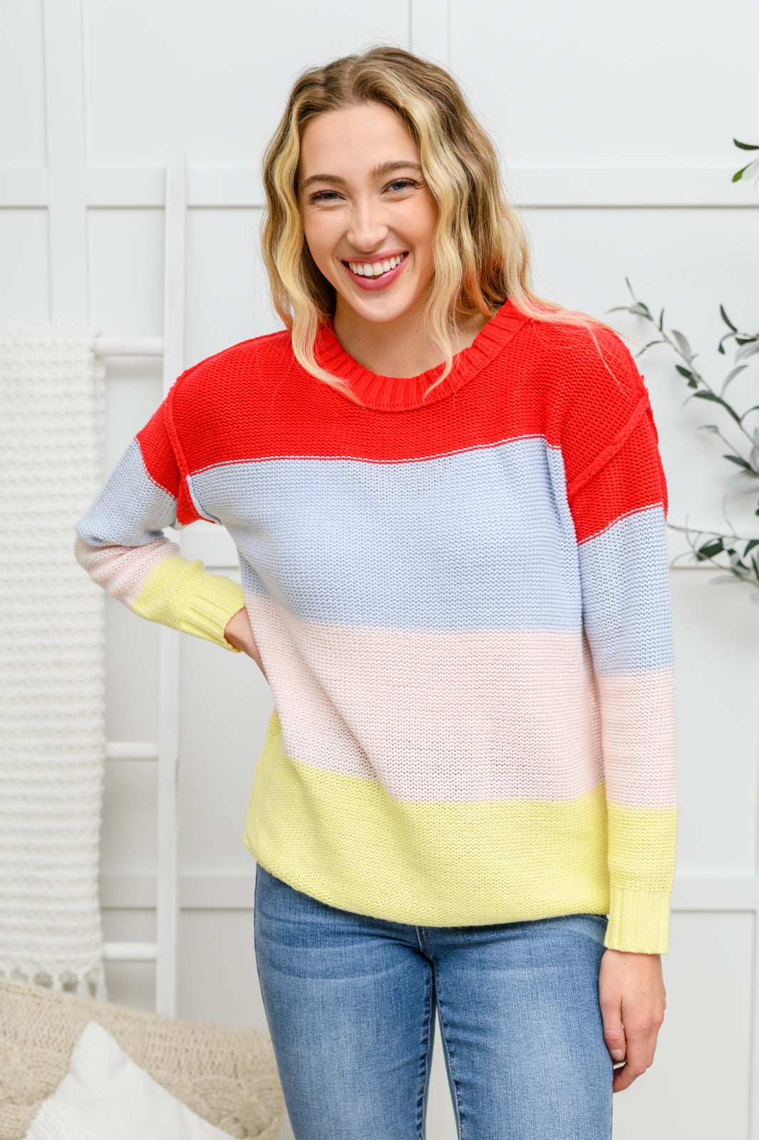 Keep On Bright Striped Knit Sweater Red S