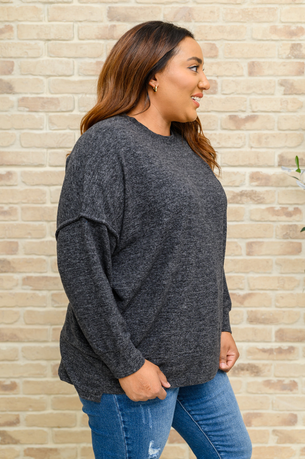 Hanging Around Brushed Drop Shoulder Sweater In Black