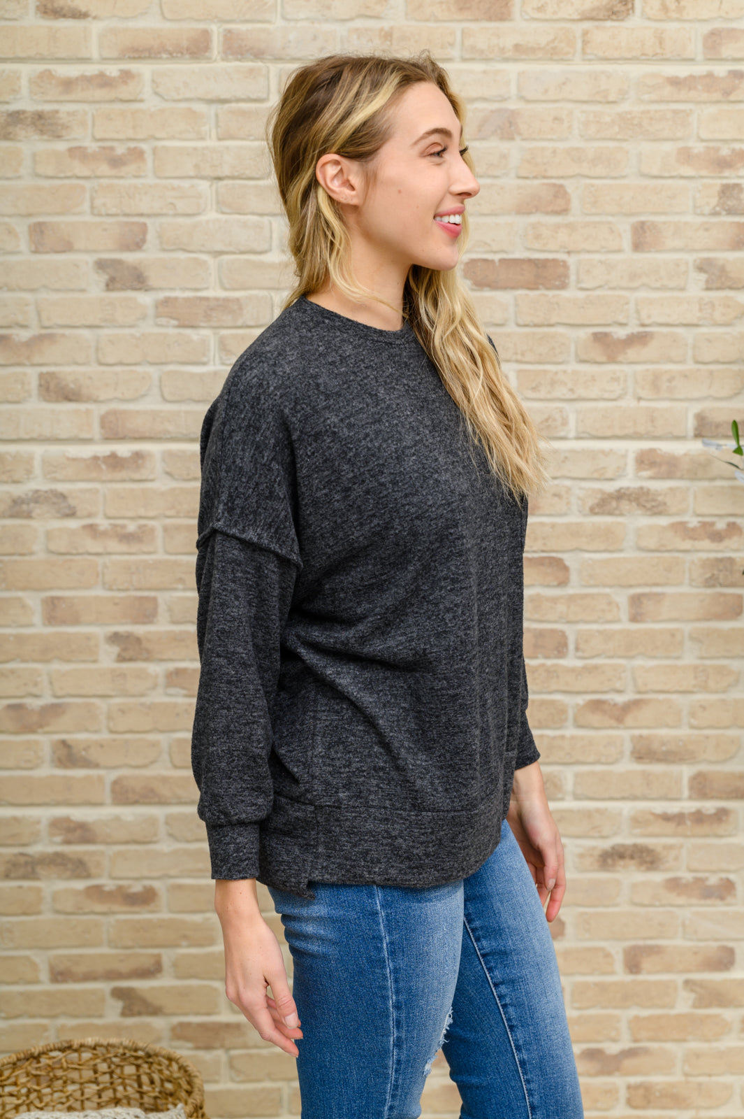 Hanging Around Brushed Drop Shoulder Sweater In Black