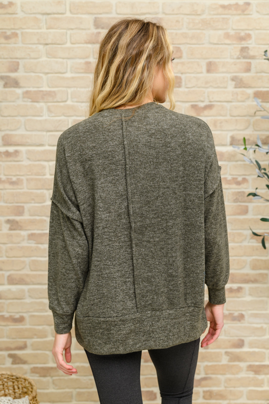 Hanging Around Brushed Drop Shoulder Sweater In Olive