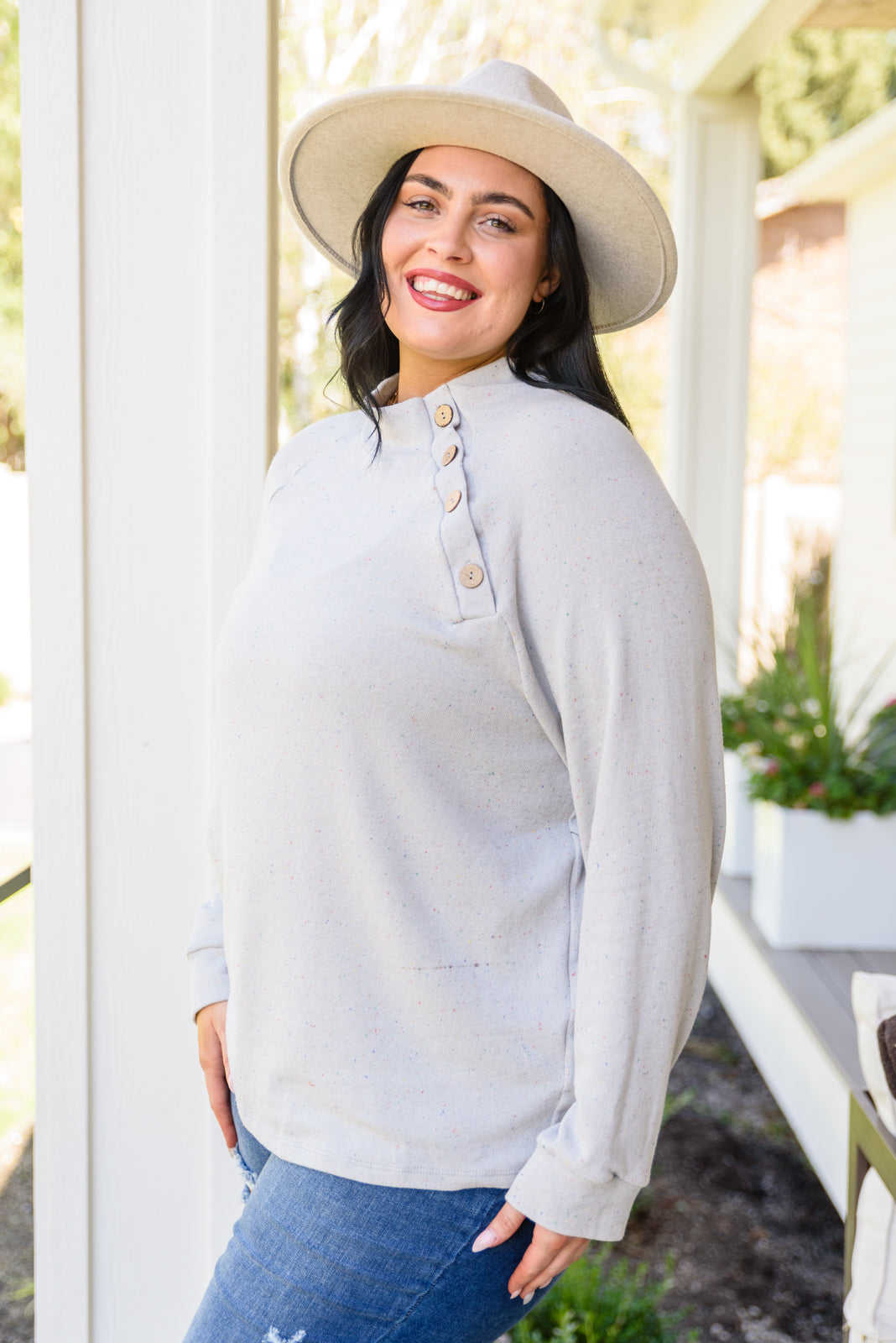 Life's a Party Long Sleeve Confetti Top In Gray