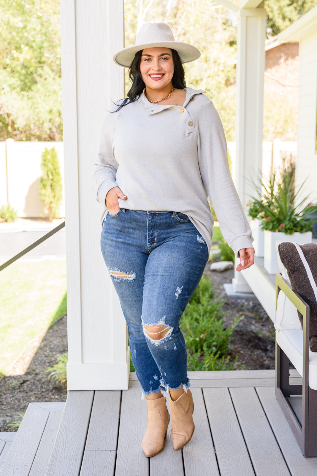 Life's a Party Long Sleeve Confetti Top In Gray