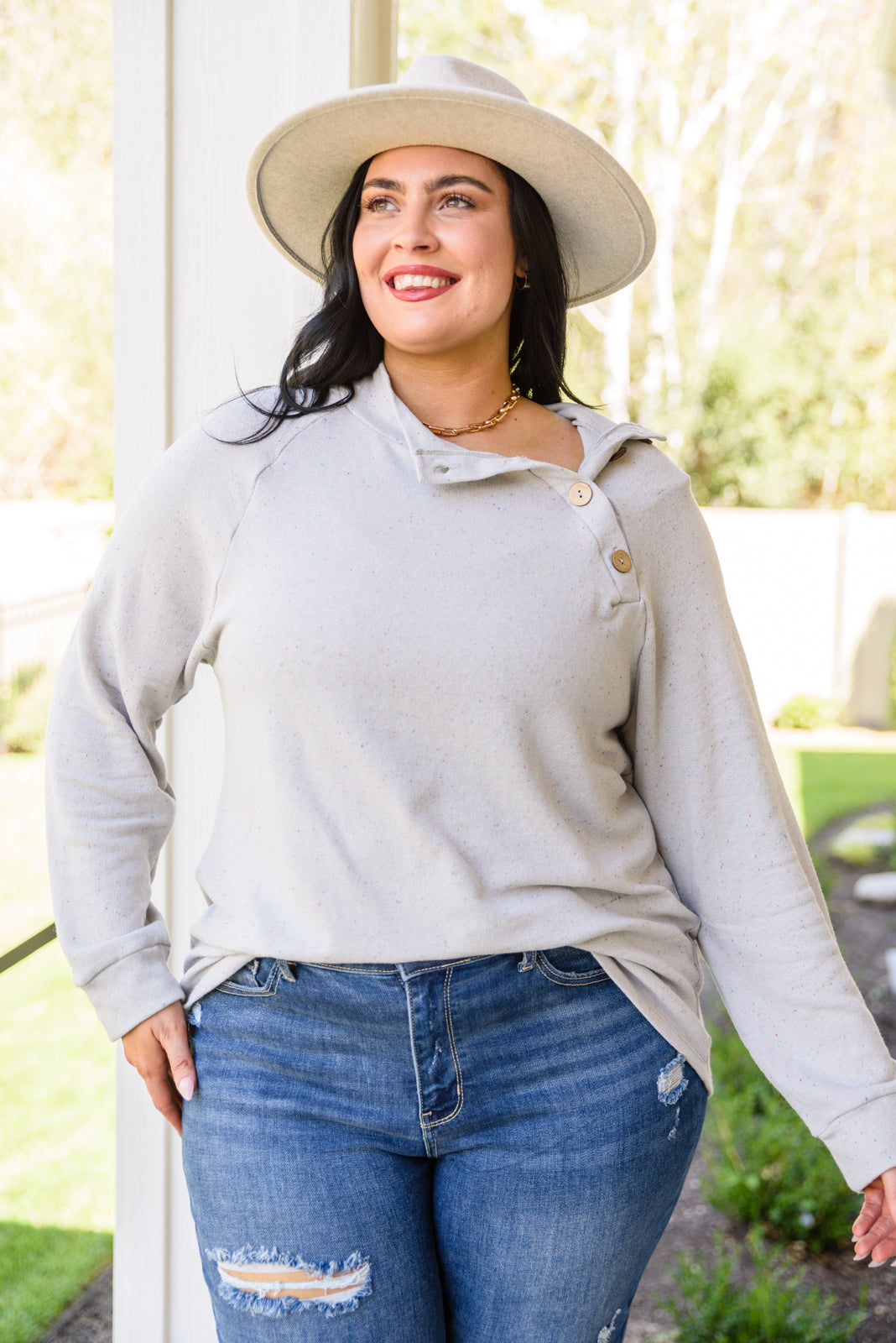 Life's a Party Long Sleeve Confetti Top In Gray