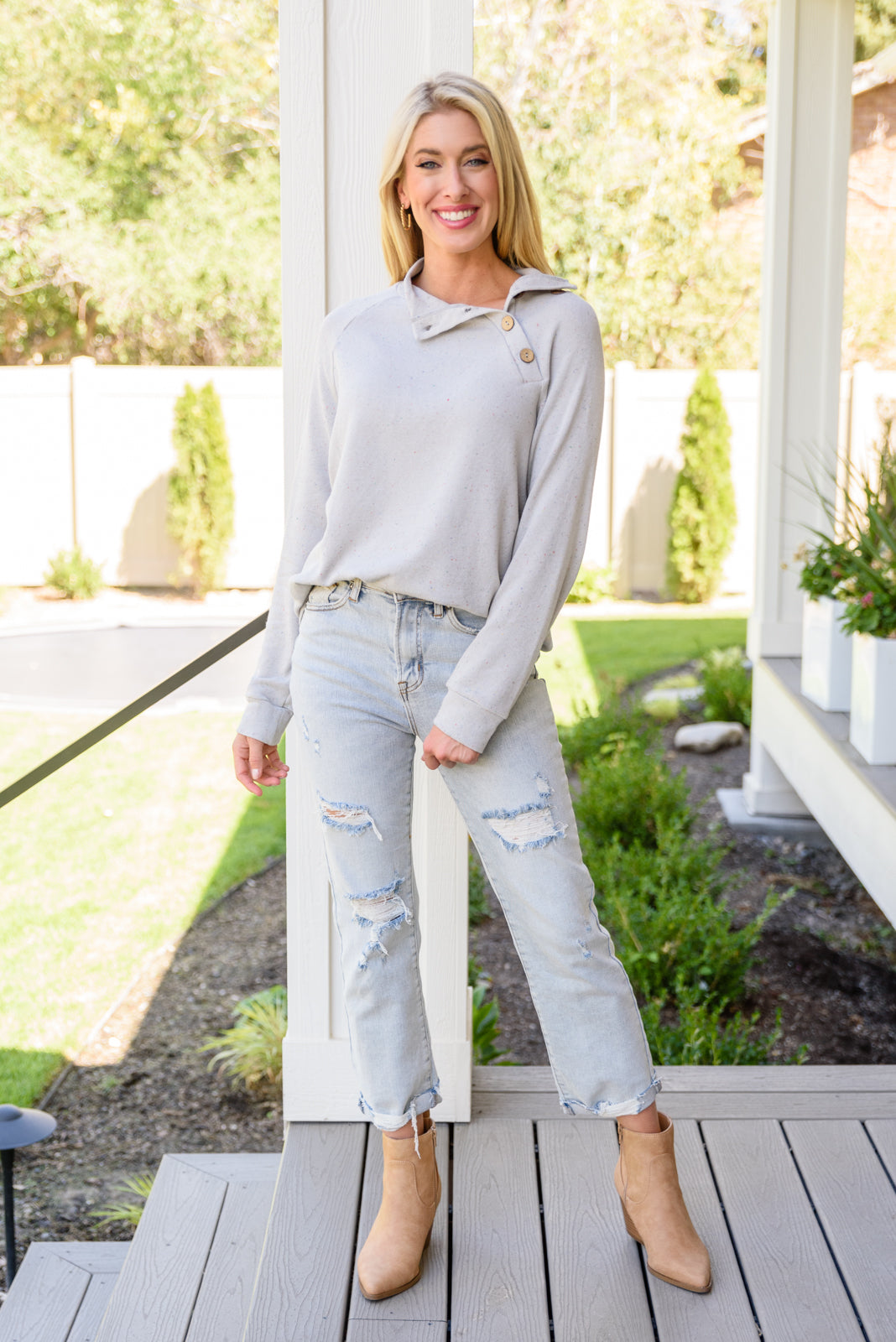 Life's a Party Long Sleeve Confetti Top In Gray
