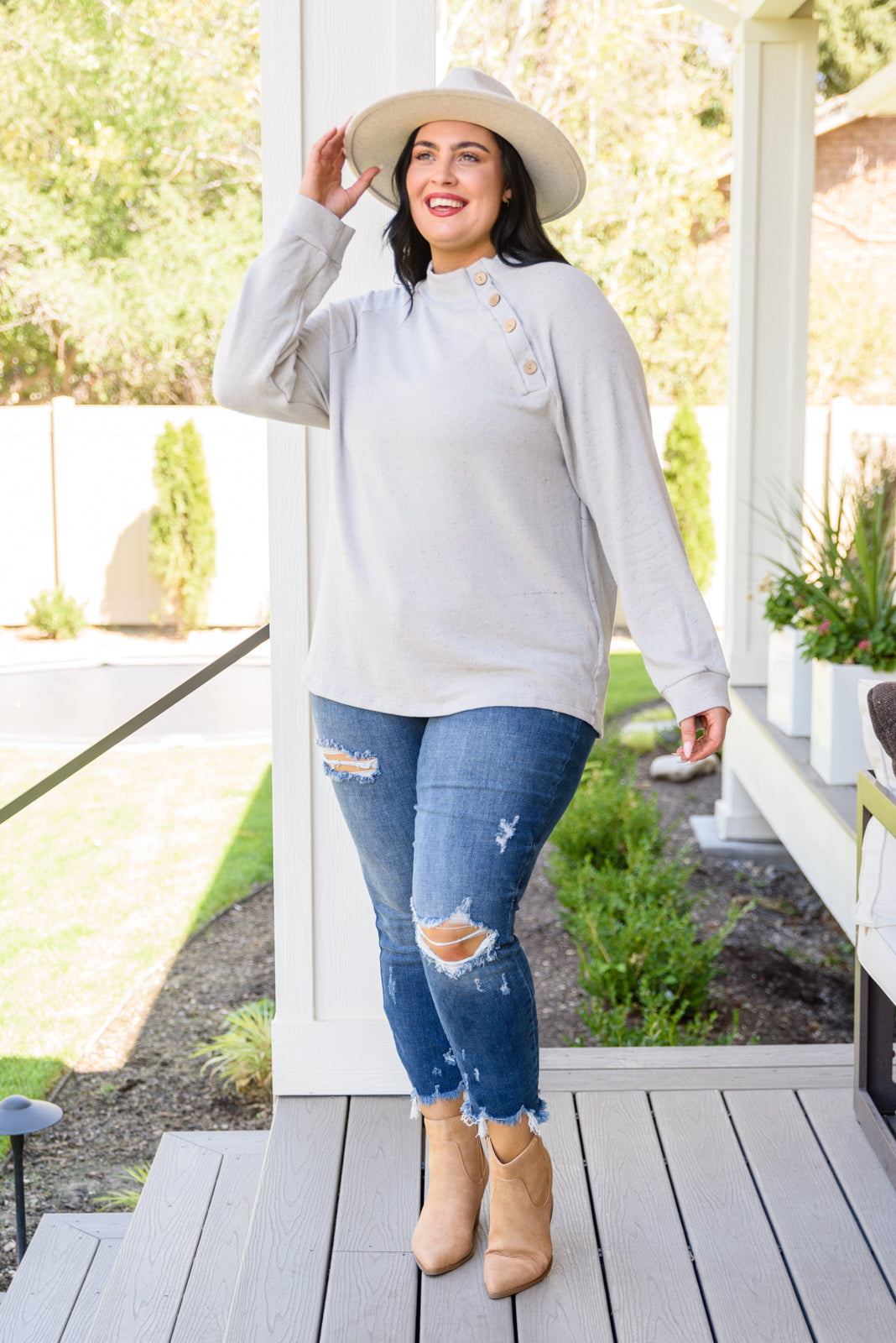 Life's a Party Long Sleeve Confetti Top In Gray