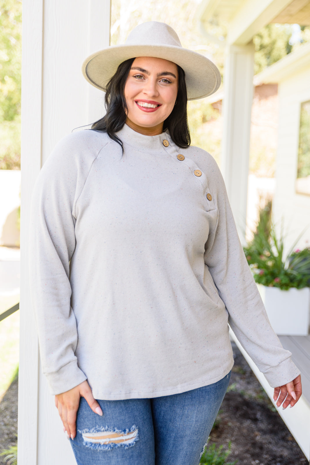 Life's a Party Long Sleeve Confetti Top In Gray Light Gray 1XL
