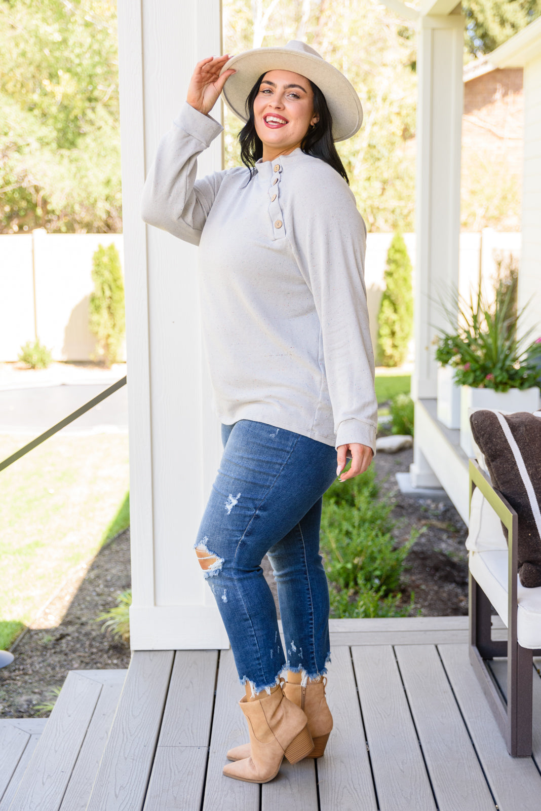 Life's a Party Long Sleeve Confetti Top In Gray