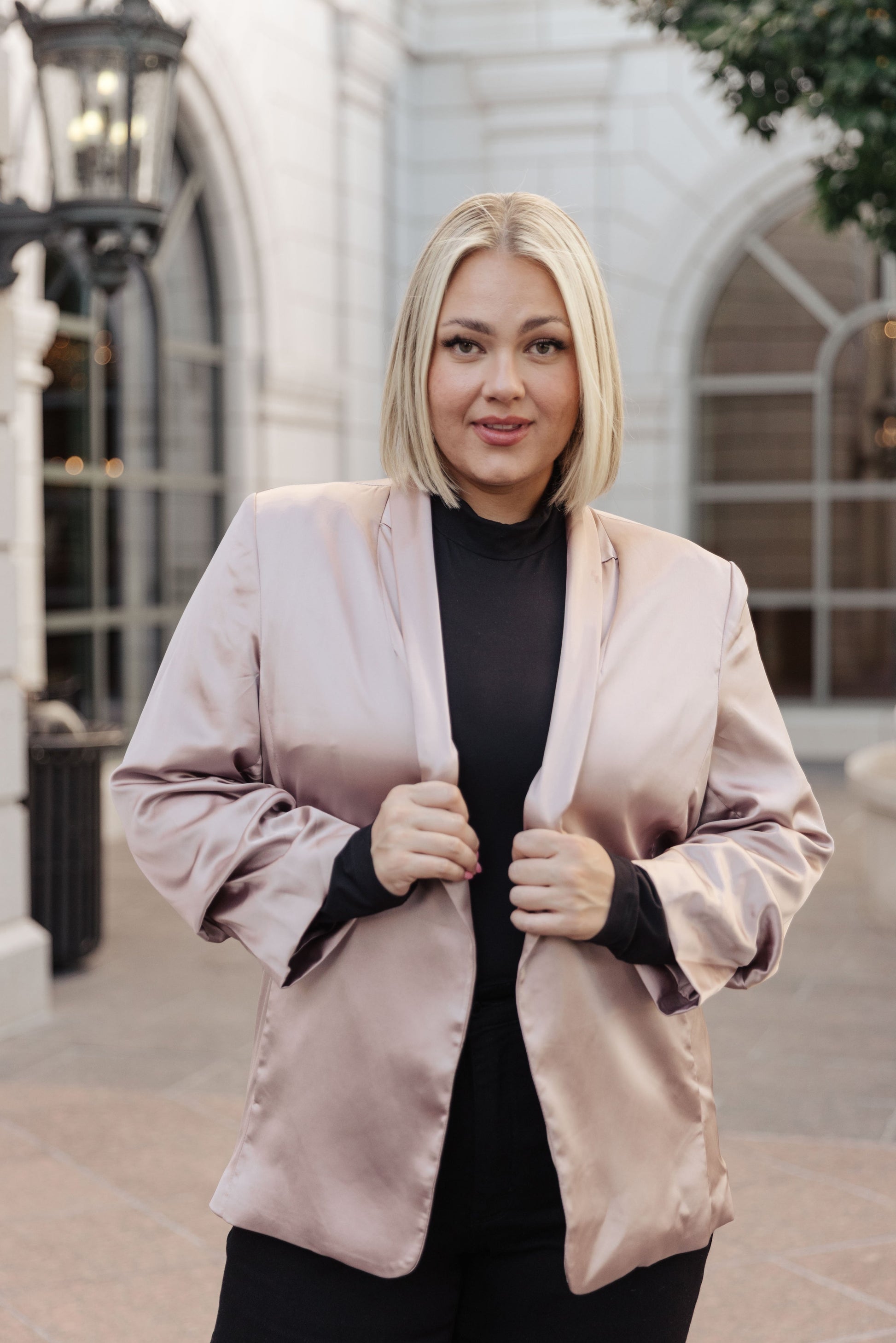 Pop The Bubbly Champagne Satin Blazer