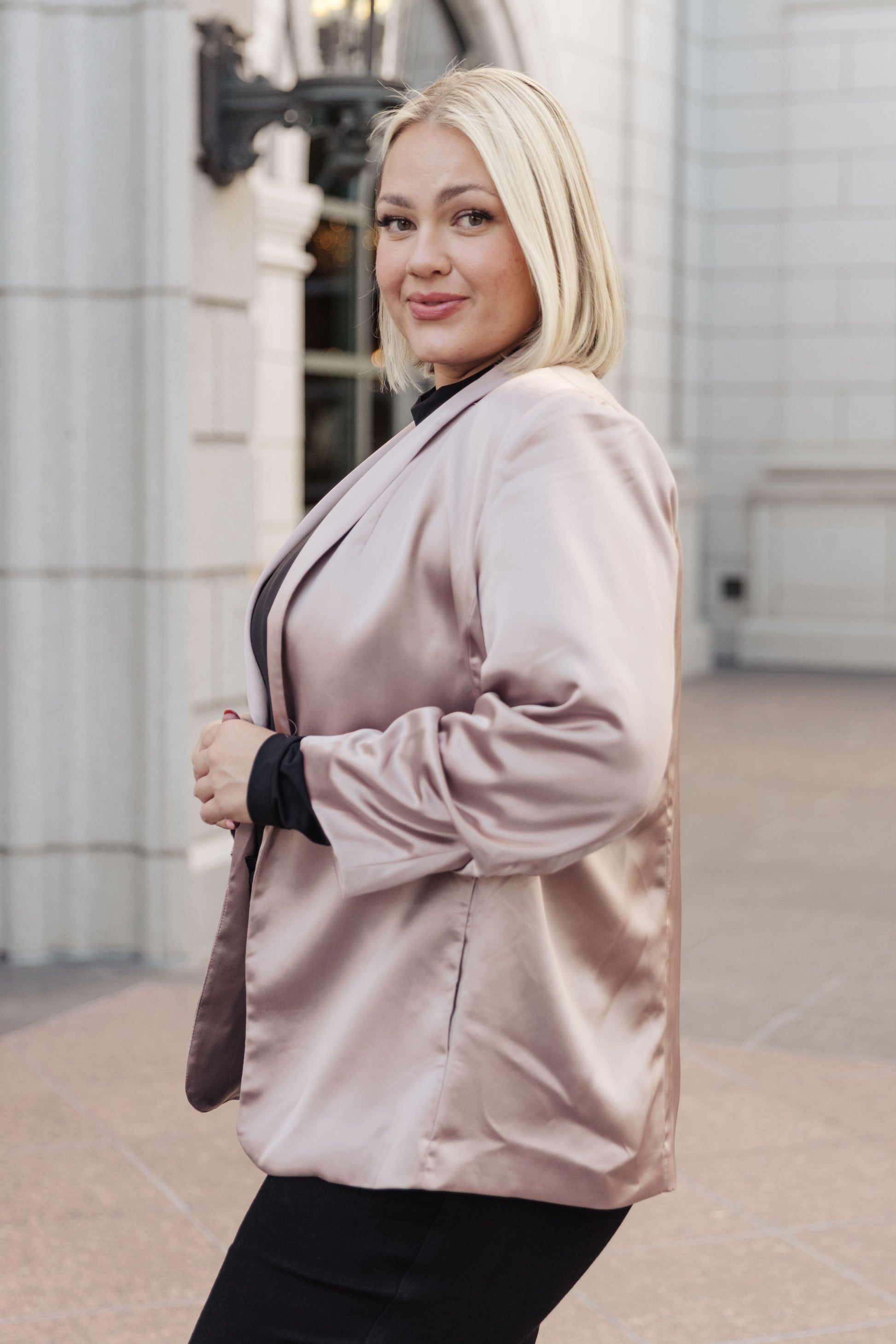 Pop The Bubbly Champagne Satin Blazer