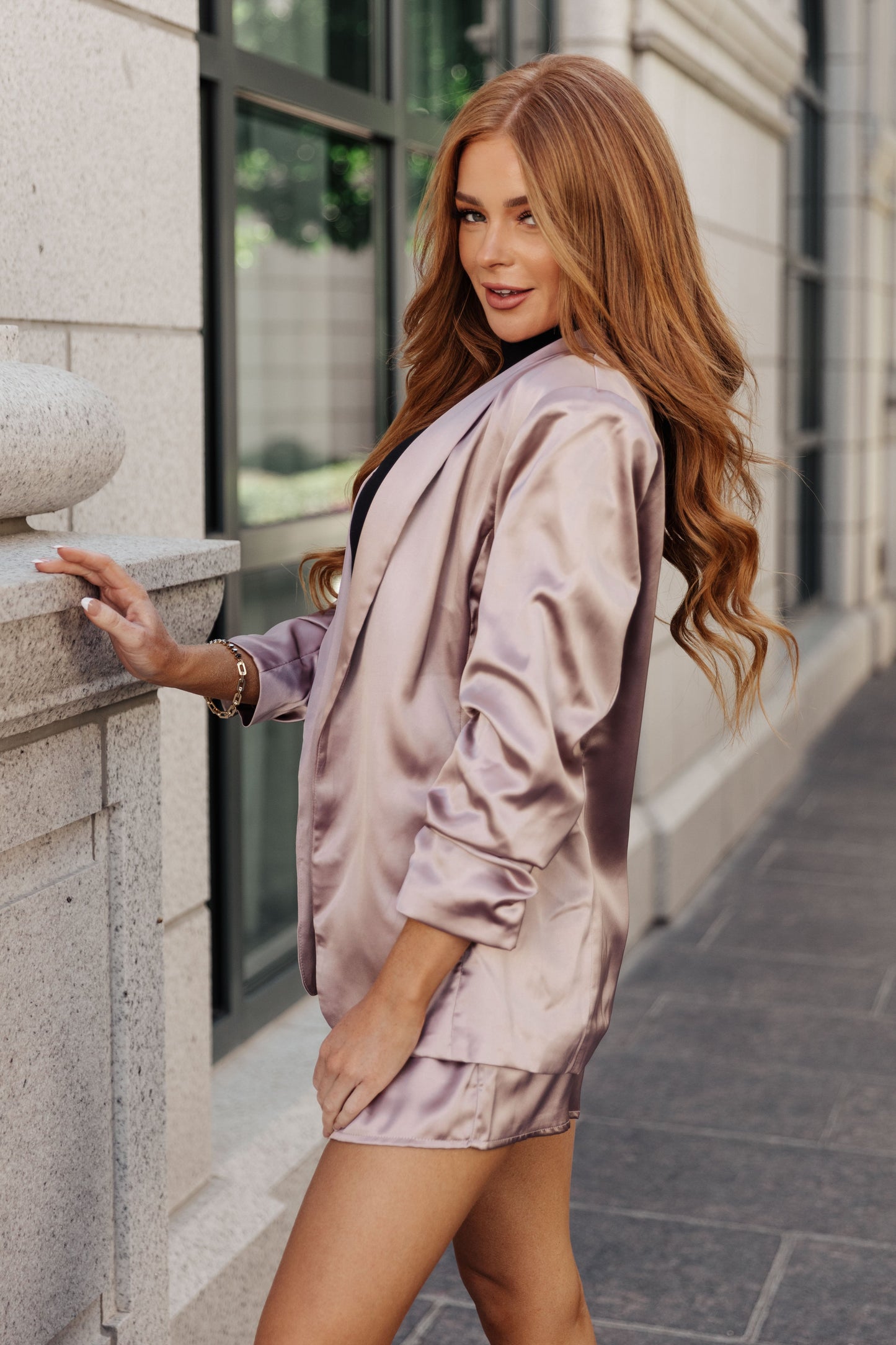 Pop The Bubbly Champagne Satin Blazer