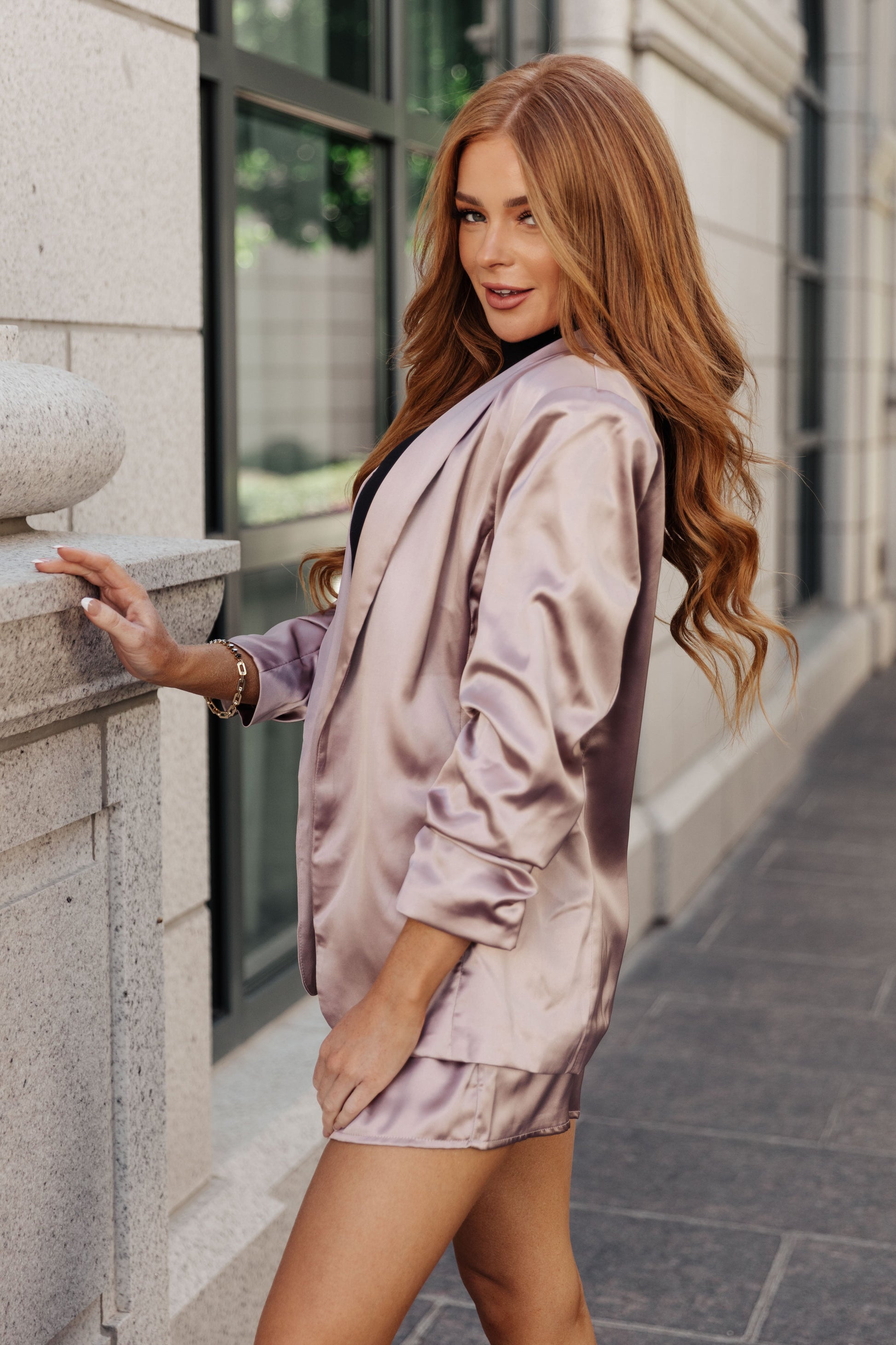 Pop The Bubbly Champagne Satin Blazer