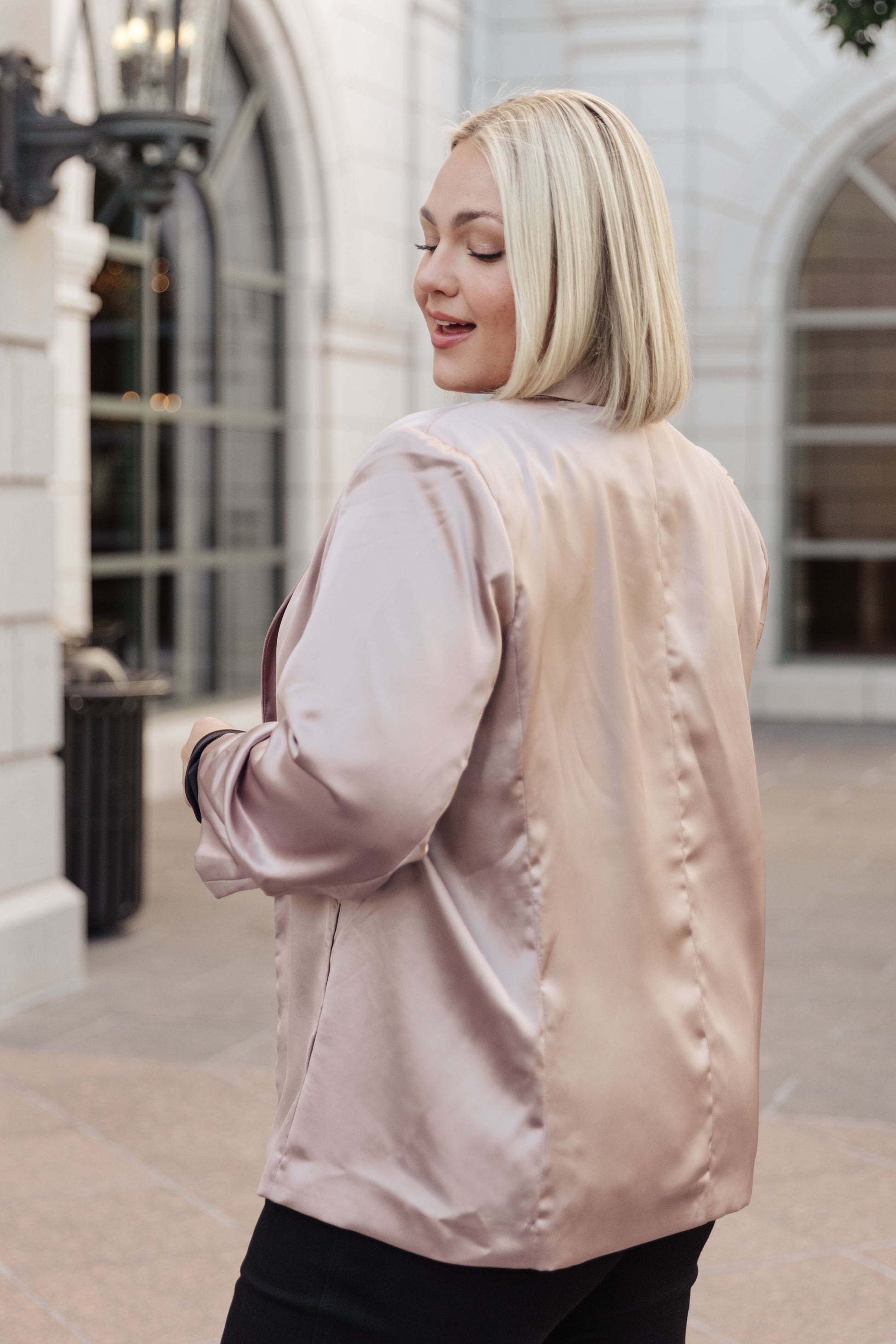 Pop The Bubbly Champagne Satin Blazer