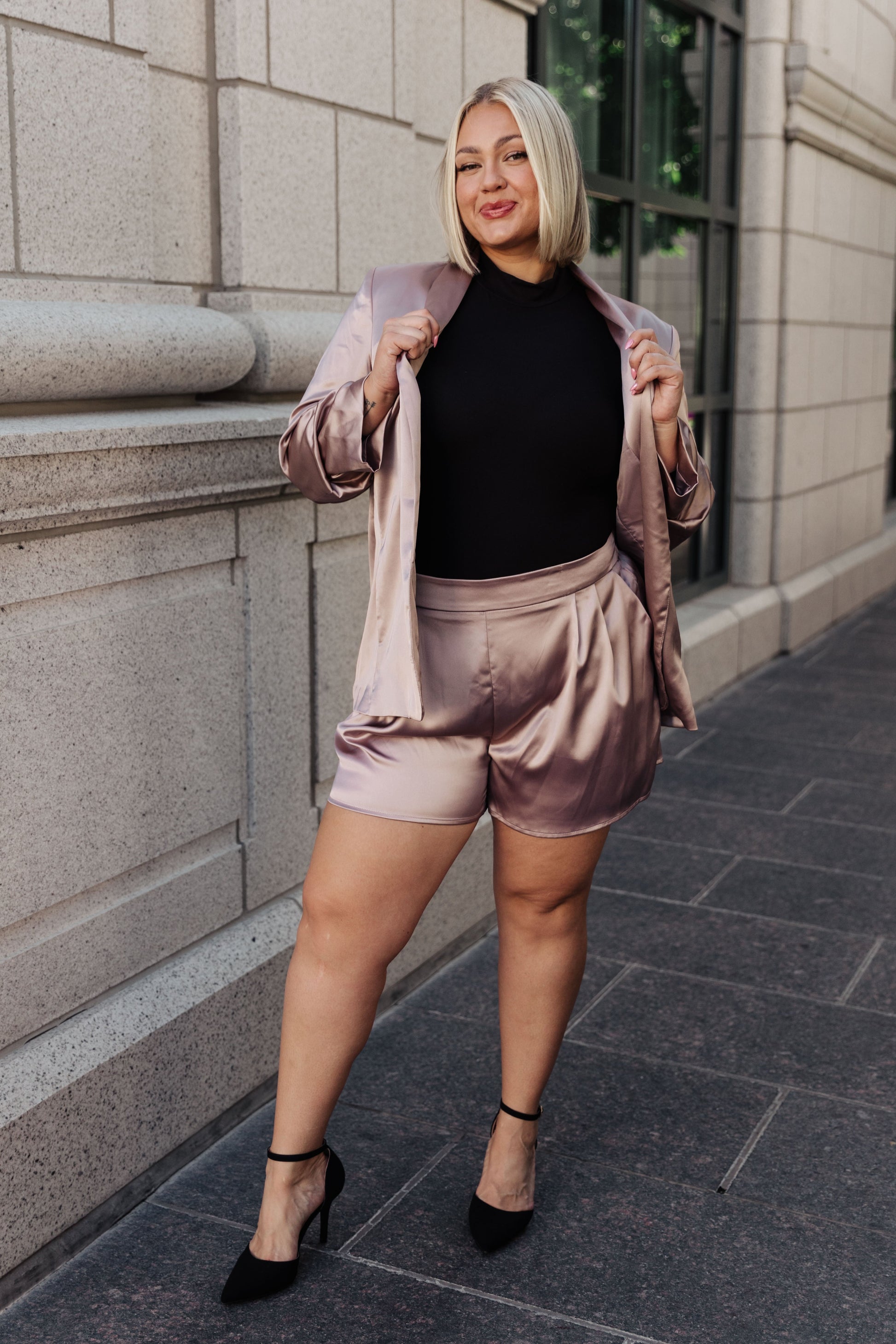 Pop The Bubbly Champagne Satin Blazer