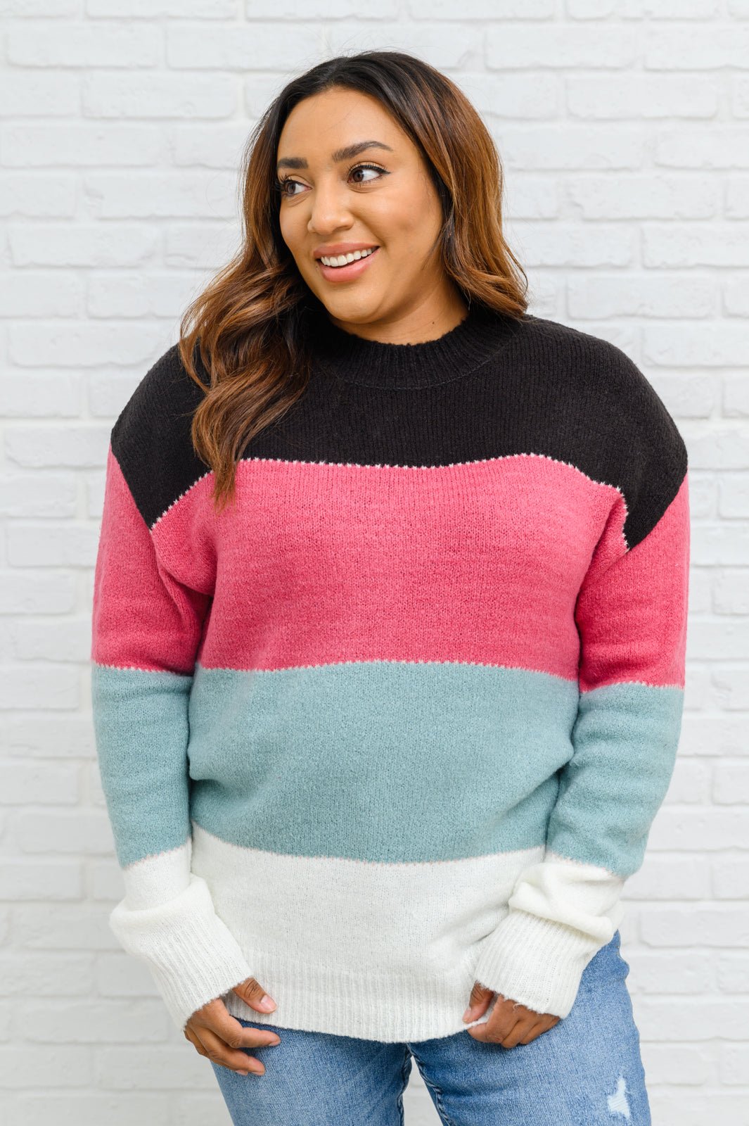 Bring the Vision Color Blocked Knit Sweater White 1XL