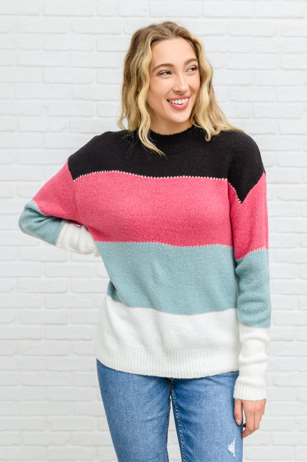 Bring the Vision Color Blocked Knit Sweater White Small