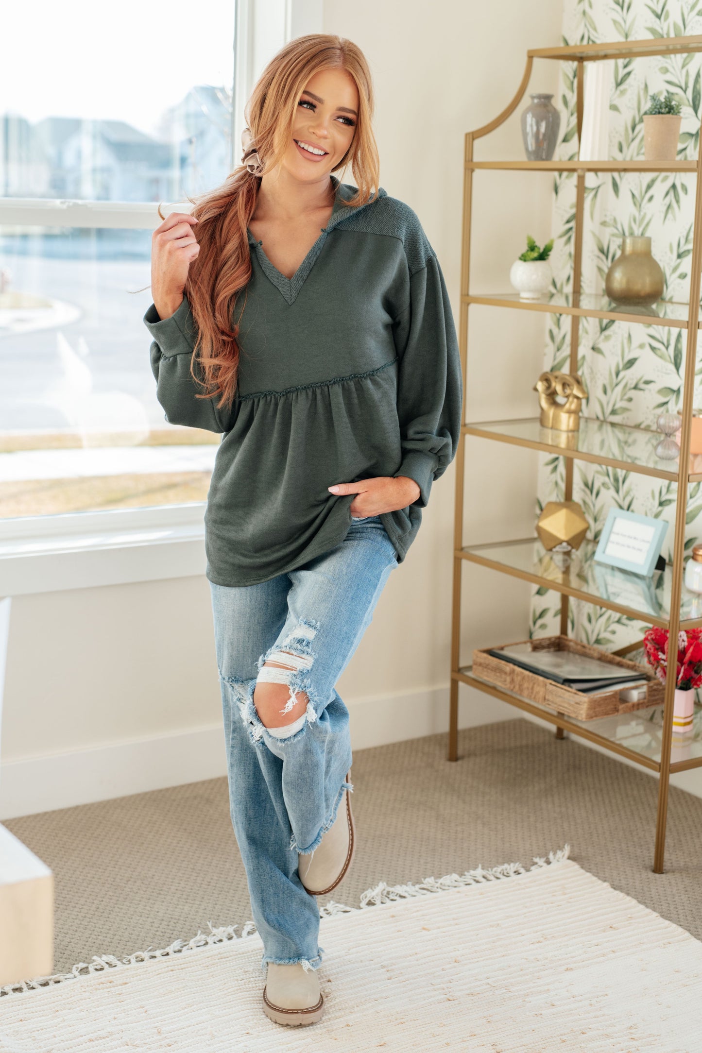 Gather Around Hooded V-Neck Pullover
