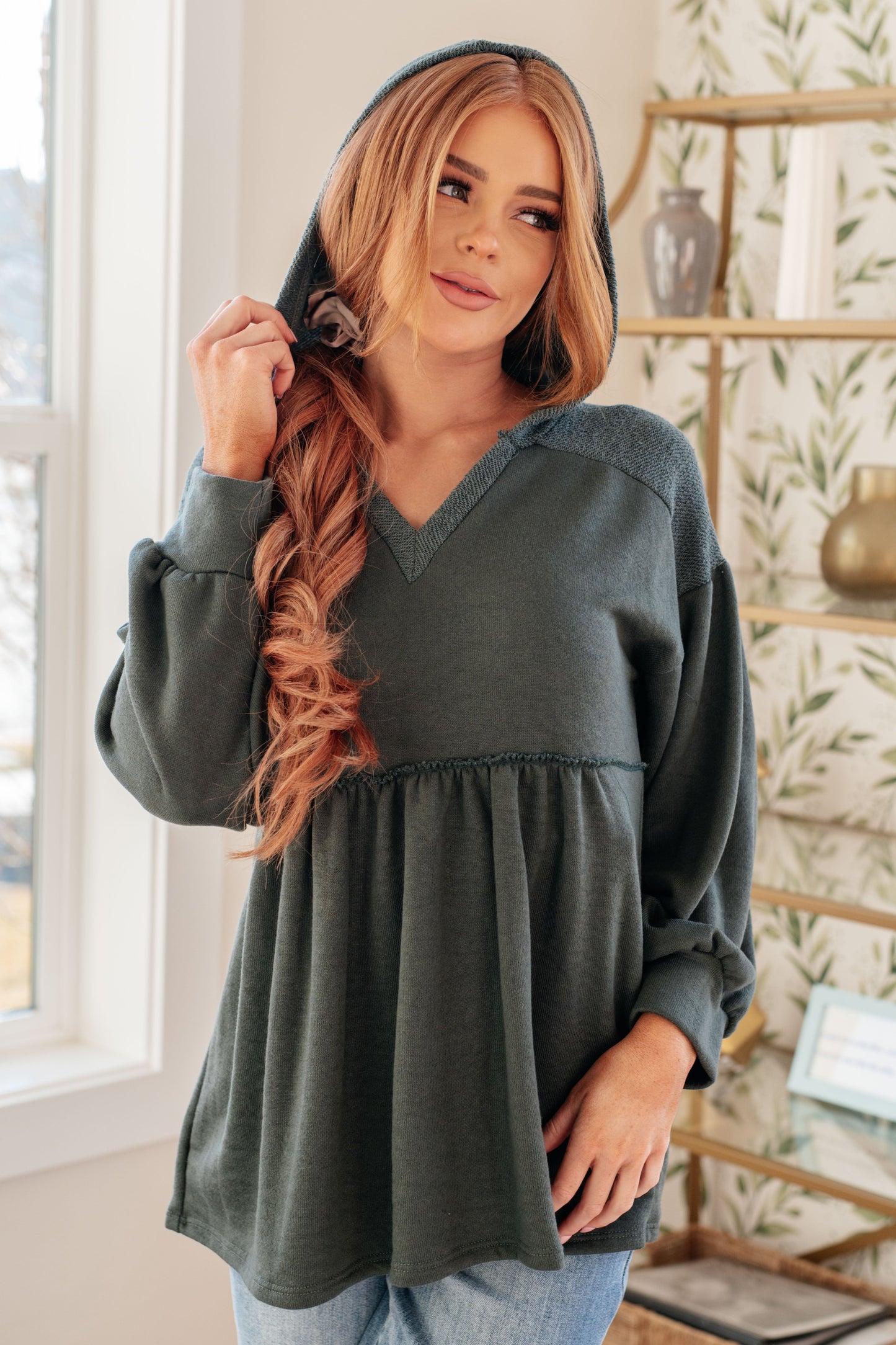 Gather Around Hooded V-Neck Pullover