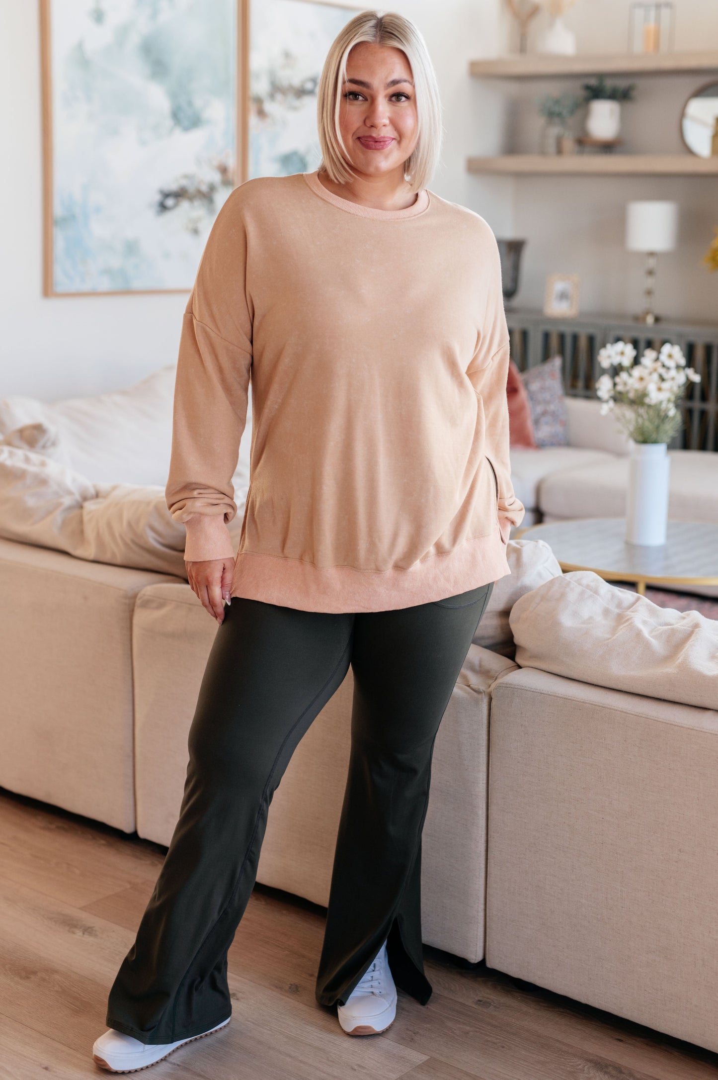 Urban Ease Mineral Wash Oversized Sweatshirt in Khaki