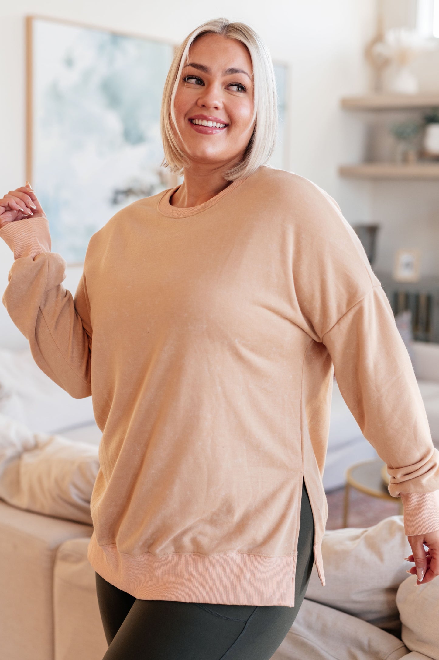 Urban Ease Mineral Wash Oversized Sweatshirt in Khaki Khaki 2XL